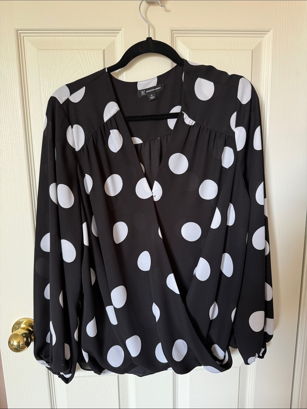 INC International Concepts Black and White Polka Dot Blouse